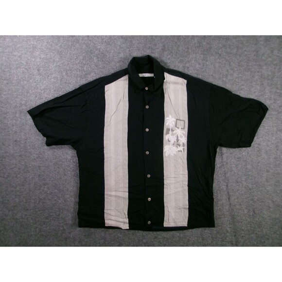 Campia Moda Shirt Men Small Black Beige Stripes Palm Resort Hawaiian Tropical - Picture 1 of 9